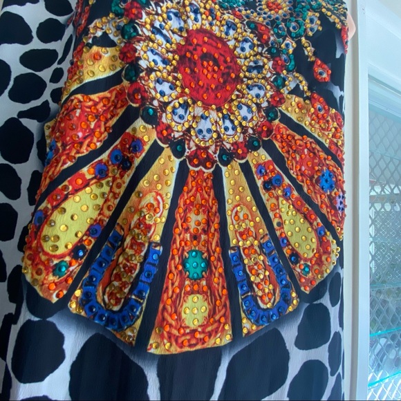 HENI Brand Kaftan Size 16 Maxi Dress Black White Beaded Sleeveless V Neck - Picture 7 of 11